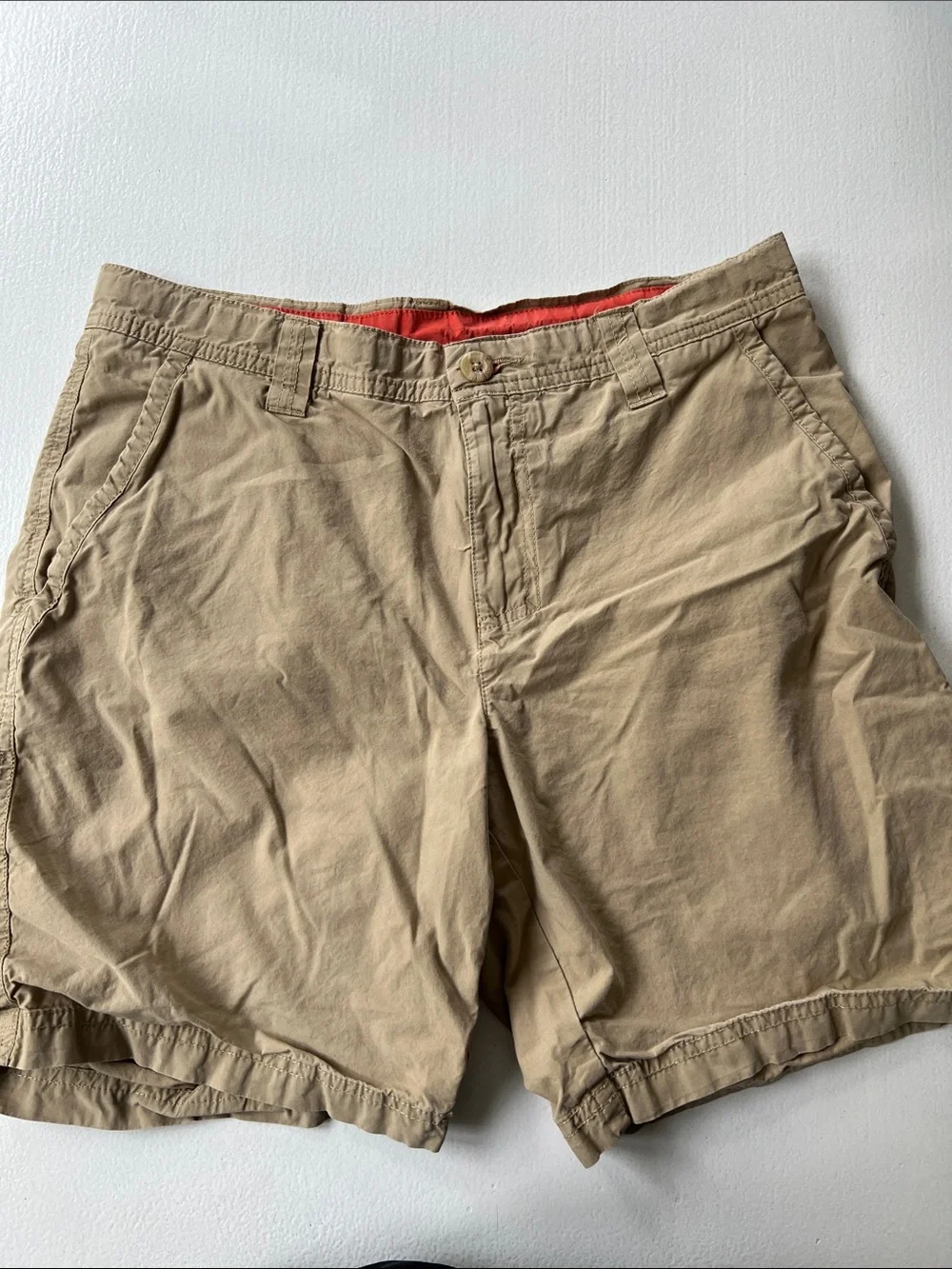 Columbia Men's Tan Cargo Shorts with Navy Logo Patch